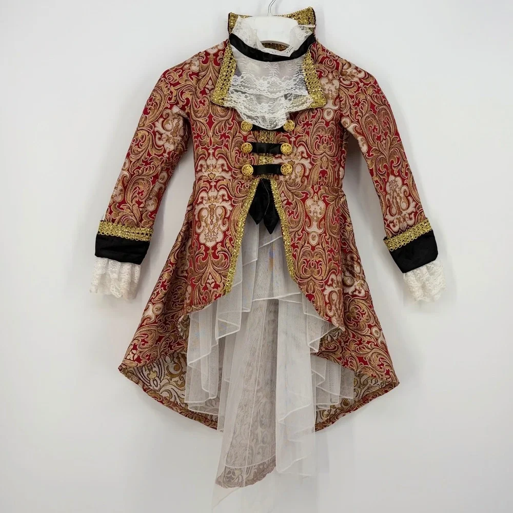 Chasing Fireflies Costume Jacket Boys Size 6 Red Gold Brocade Victorian Prince